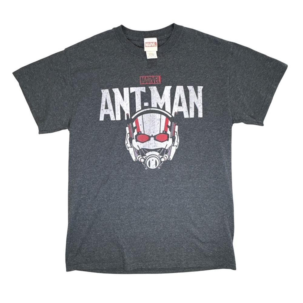 Marvel Ant-Man Graphic T-Shirt Mens Medium Charcoal Grey Distressed Helmet Logo